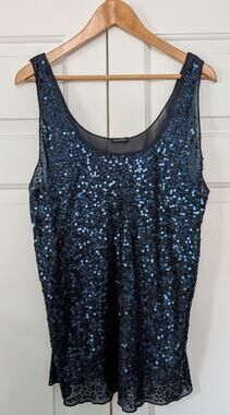 Magaschoni Blue Sheer Sequin Tank Top